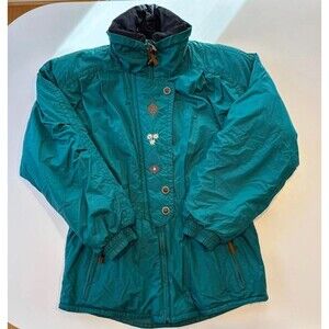 Vintage Obermeyer Womens 10 Teal Jacket Ski Embroidered Nordic Cottage Boho 90s